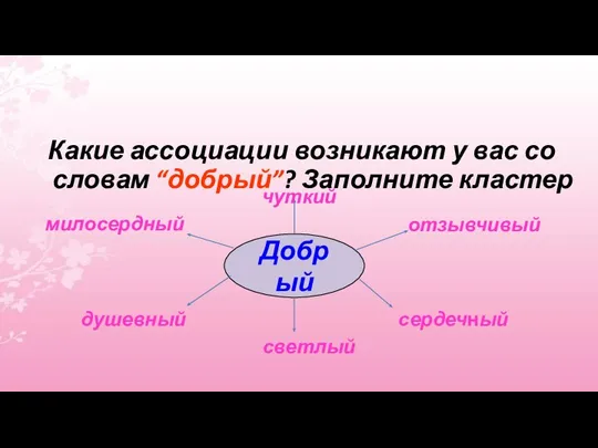 Групповая работа Какие ассоциации возникают у вас со словам “добрый”? Заполните