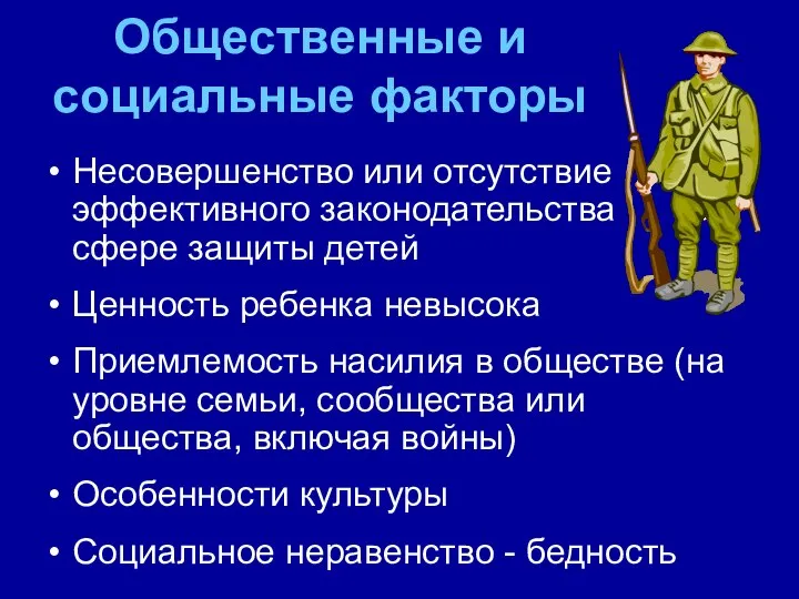 Общественные и социальные факторы Несовершенство или отсутствие эффективного законодательства в сфере