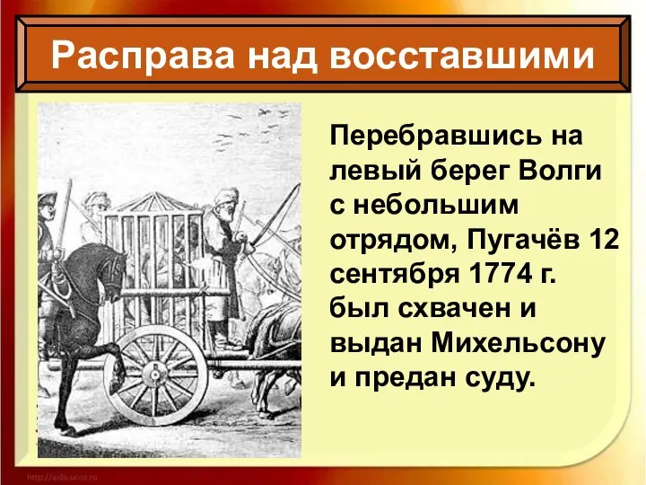 Расправа над восставшими Перебравшись на левый берег Волги с небольшим отрядом,