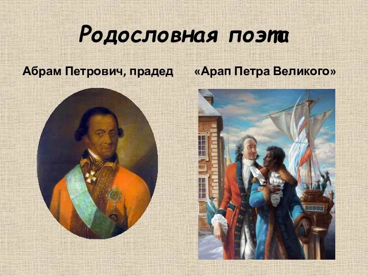 Родословная поэта Абрам Петрович, прадед «Арап Петра Великого»