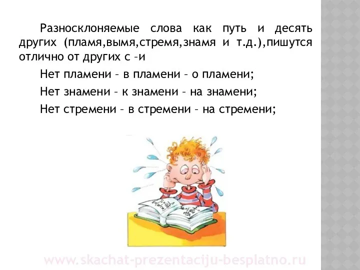 Разносклоняемые слова как путь и десять других (пламя,вымя,стремя,знамя и т.д.),пишутся отлично