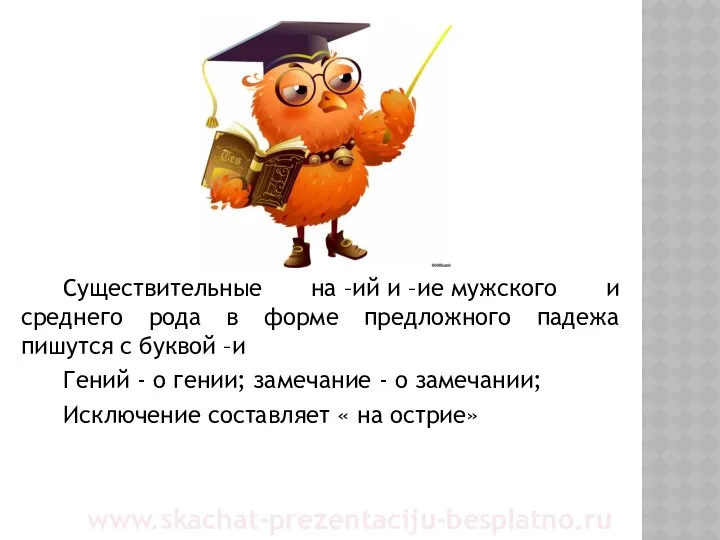 Существительные на –ий и –ие мужского и среднего рода в форме