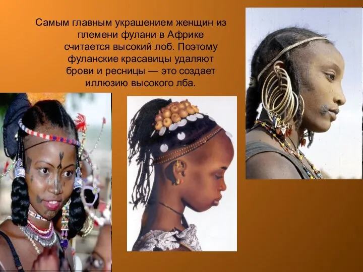 Самым главным украшением женщин из племени фулани в Африке считается высокий