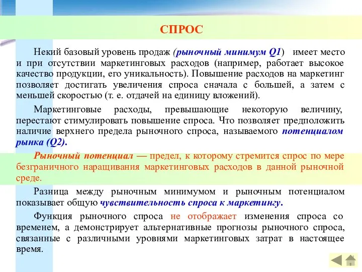 СПРОС Некий базовый уровень продаж (рыночный минимум Q1) имеет место и