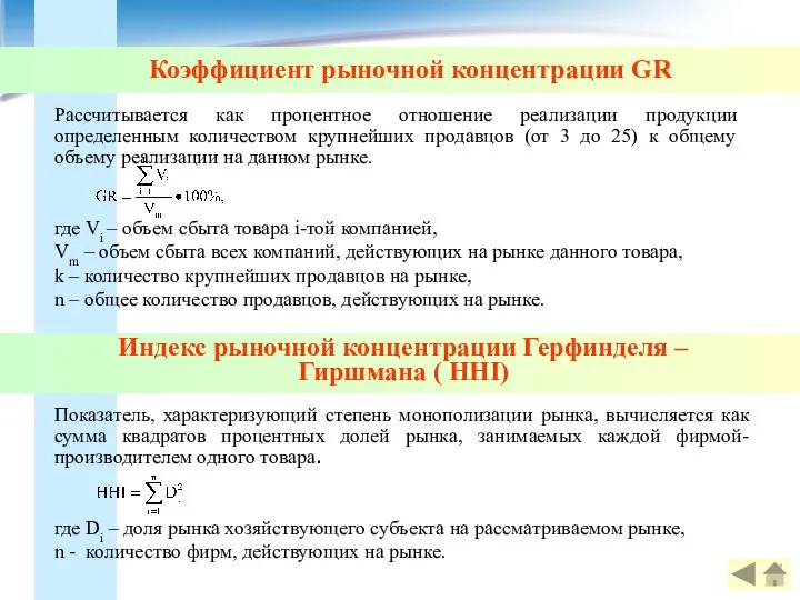 Коэффициент рыночной концентрации GR