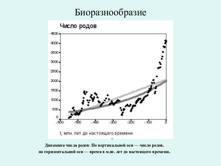 Биоразнообразие Динамика числа родов: По вертикальной оси — число родов, по