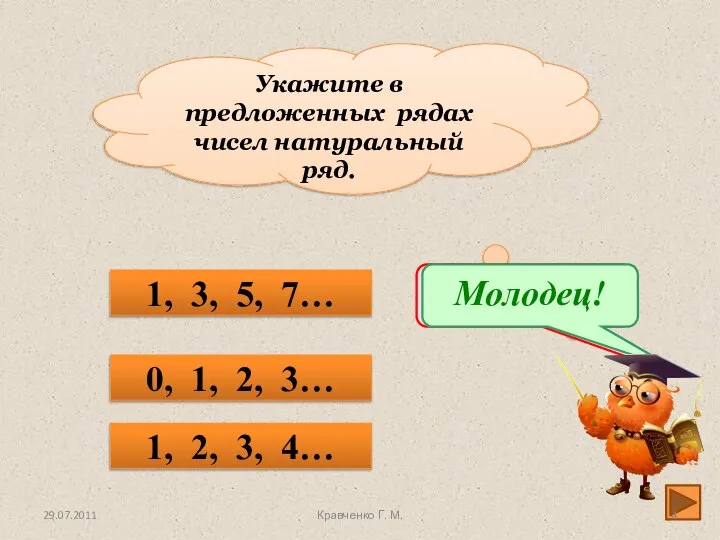 Укажите в предложенных рядах чисел натуральный ряд. 0, 1, 2, 3…