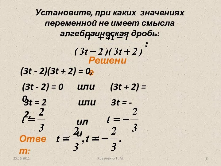 20.06.2011 Кравченко Г. М. Установите, при каких значениях переменной не имеет