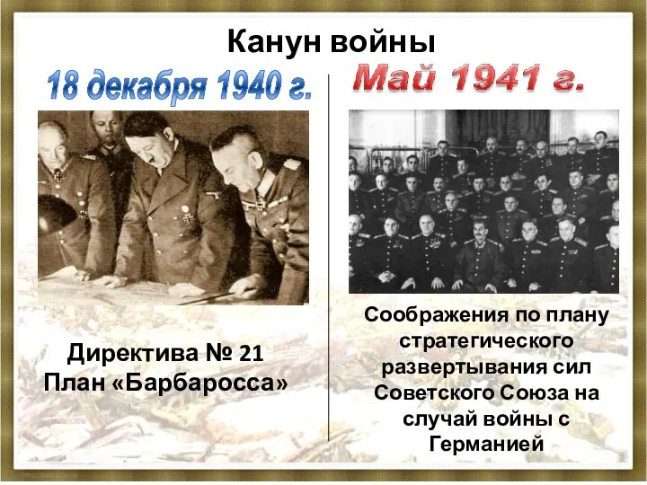 Канун войны 18 декабря 1940 г. Директива № 21 План «Барбаросса»