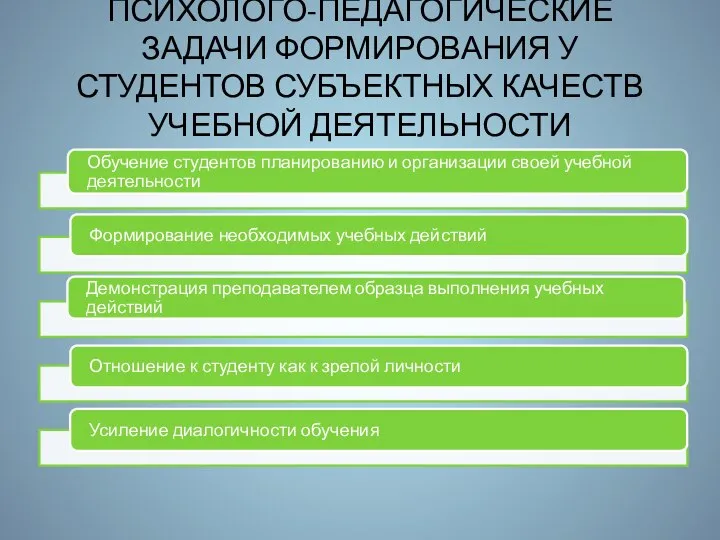 ПСИХОЛОГО-ПЕДАГОГИЧЕСКИЕ ЗАДАЧИ ФОРМИРОВАНИЯ У СТУДЕНТОВ СУБЪЕКТНЫХ КАЧЕСТВ УЧЕБНОЙ ДЕЯТЕЛЬНОСТИ