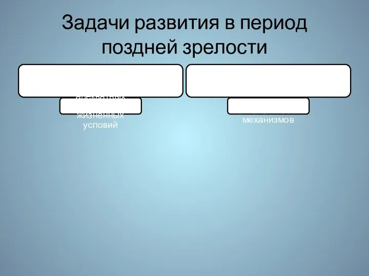 Задачи развития в период поздней зрелости Достижение эго-интеграции и обретение жизненной