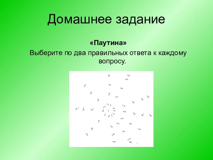 Домашнее задание «Паутина» Выберите по два правильных ответа к каждому вопросу.