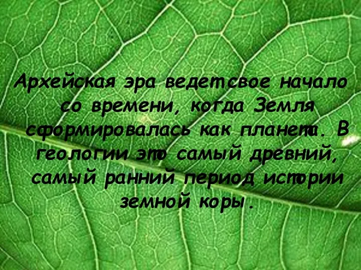 Архейская эра ведет свое начало со времени, когда Земля сформировалась как