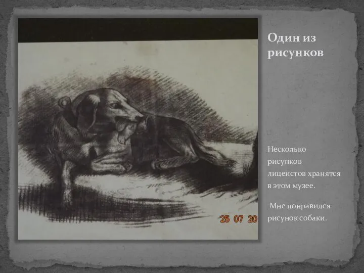 Один из рисунков Несколько рисунков лицеистов хранятся в этом музее. Мне понравился рисунок собаки.