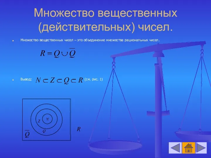 Множество вещественных (действительных) чисел. Множество вещественных чисел – это объединение множества