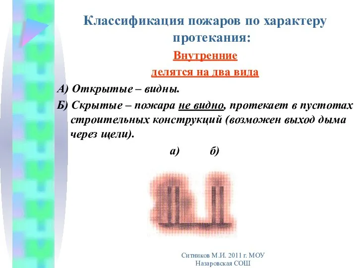 Классификация пожаров по характеру протекания: Внутренние делятся на два вида А)