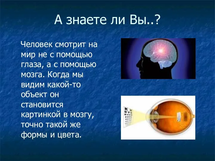 А знаете ли Вы..? Человек смотрит на мир не с помощью