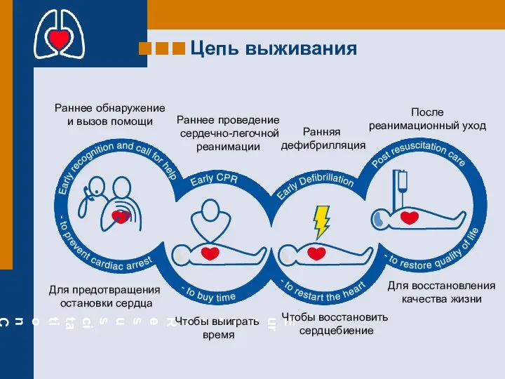 Цепь выживания Раннее обнаружение и вызов помощи Для предотвращения остановки сердца