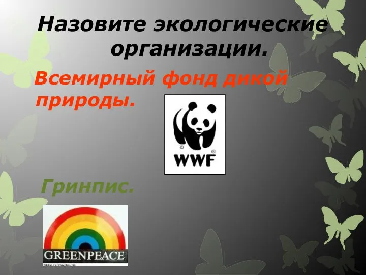 Назовите экологические организации. Всемирный фонд дикой природы. Гринпис.