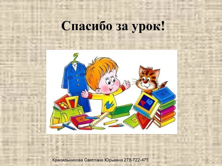 Спасибо за урок! Красильникова Светлана Юрьевна 278-722-475