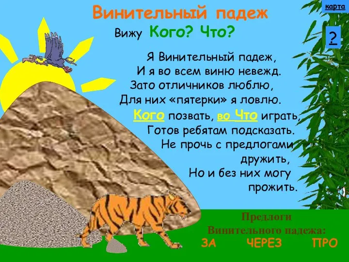 Винительный падеж Вижу Кого? Что? Предлоги Винительного падежа: ЗА ЧЕРЕЗ ПРО