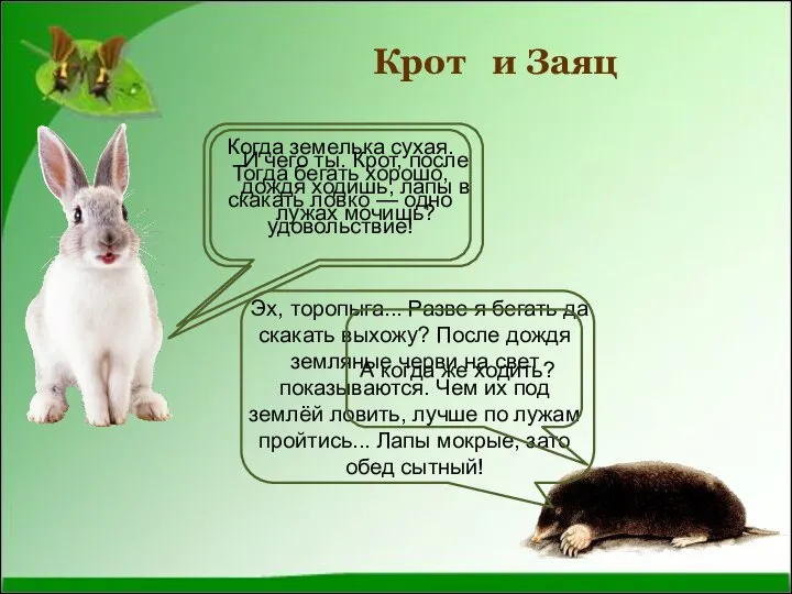 Эх, торопыга... Разве я бегать да скакать выхожу? После дождя земляные