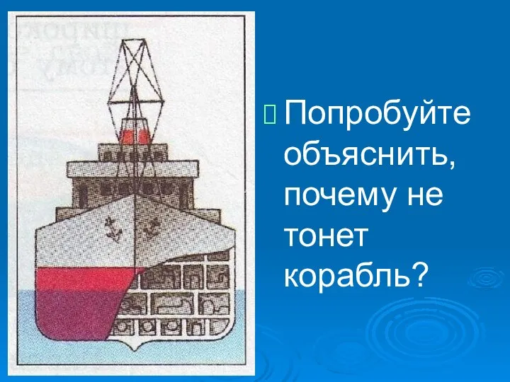 Попробуйте объяснить, почему не тонет корабль?