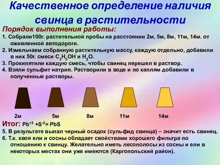 Качественное определение наличия свинца в растительности Порядок выполнения работы: 1. Собрали100г.