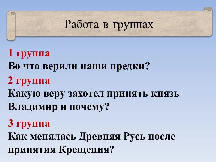 Работа в группах 1 группа Во что верили наши предки? 2