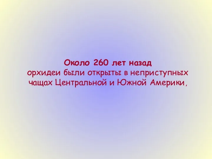 Около 260 лет назад орхидеи были открыты в неприступных чащах Центральной и Южной Америки,