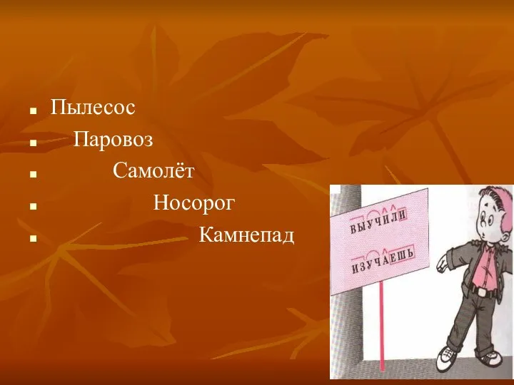 Пылесос Паровоз Самолёт Носорог Камнепад