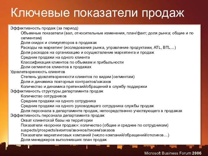 Ключевые показатели продаж Эффективность продаж (за период) Объемные показатели (вал, относительные