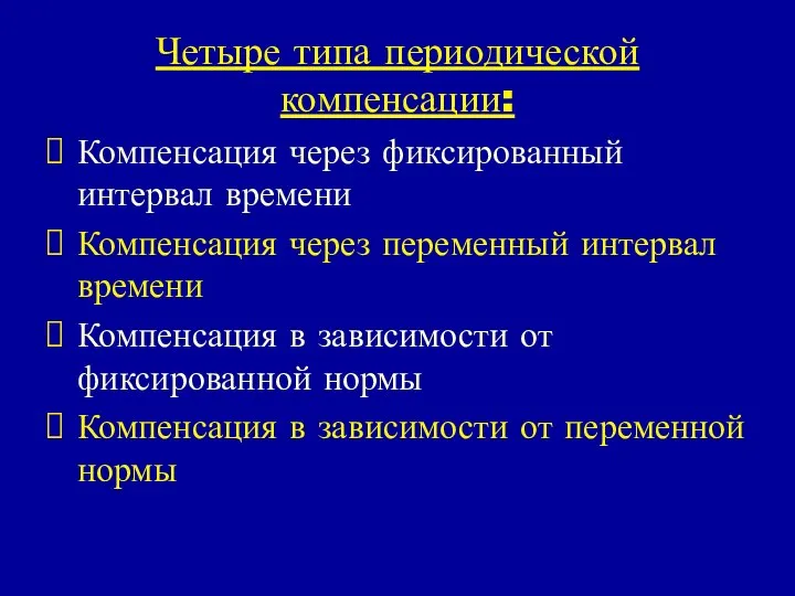 Четыре типа периодической компенсации: Компенсация через фиксированный интервал времени Компенсация через