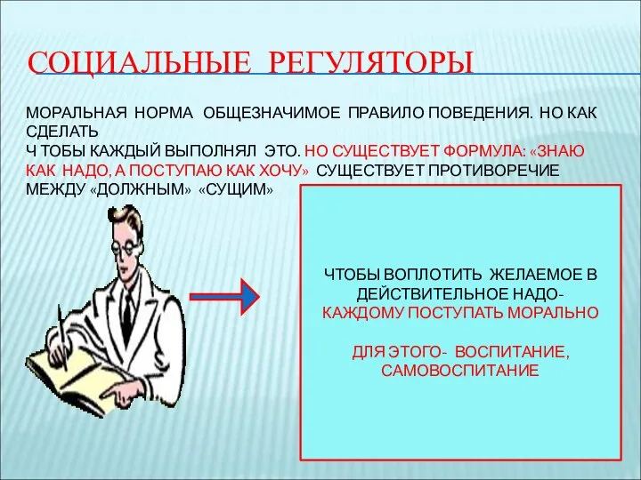 СОЦИАЛЬНЫЕ РЕГУЛЯТОРЫ МОРАЛЬНАЯ НОРМА ОБЩЕЗНАЧИМОЕ ПРАВИЛО ПОВЕДЕНИЯ. НО КАК СДЕЛАТЬ Ч