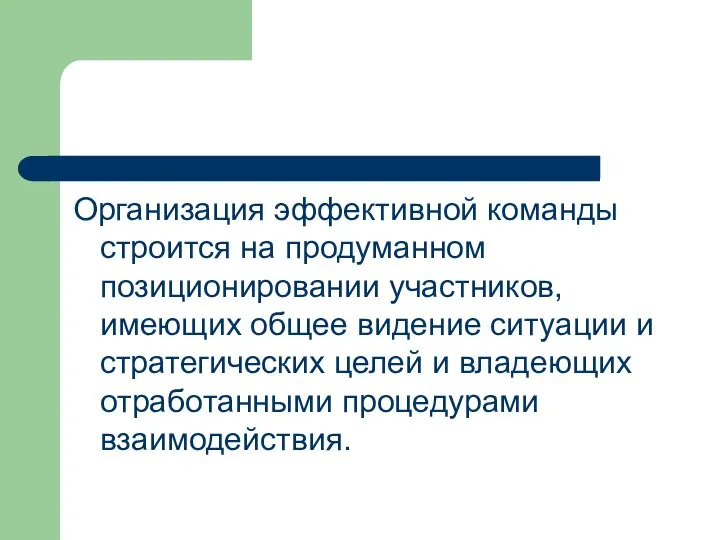 Организация эффективной команды строится на продуманном позиционировании участников, имеющих общее видение