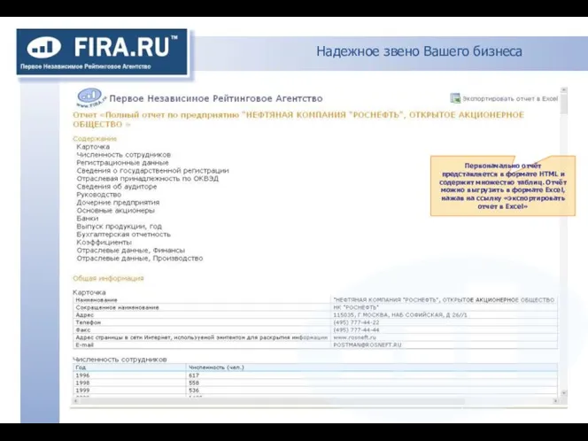 Надежное звено Вашего бизнеса Первоначально отчёт представляется в формате HTML и