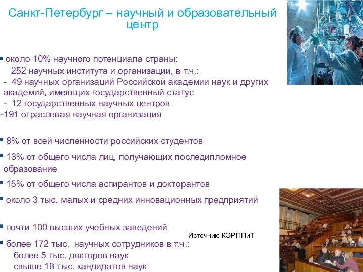 Источник: КЭРППиТ Санкт-Петербург – научный и образовательный центр около 10% научного