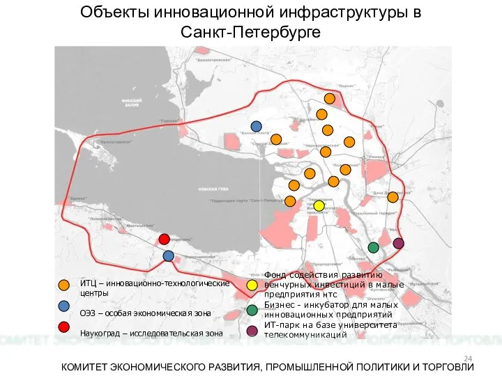 ИТЦ – инновационно-технологические центры ОЭЗ – особая экономическая зона Наукоград –