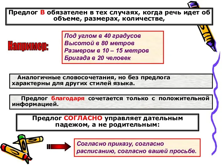 Предлог В обязателен в тех случаях, когда речь идет об объеме,