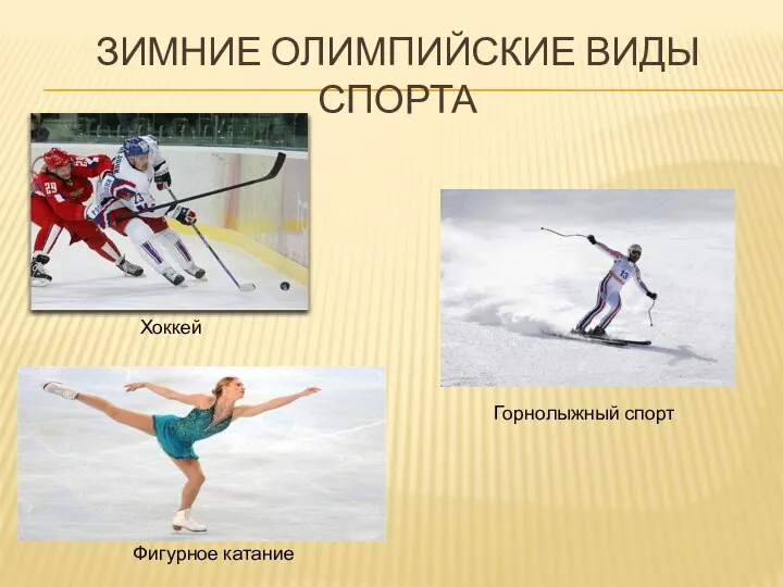 Зимние олимпийские виды спорта Хоккей Горнолыжный спорт Фигурное катание