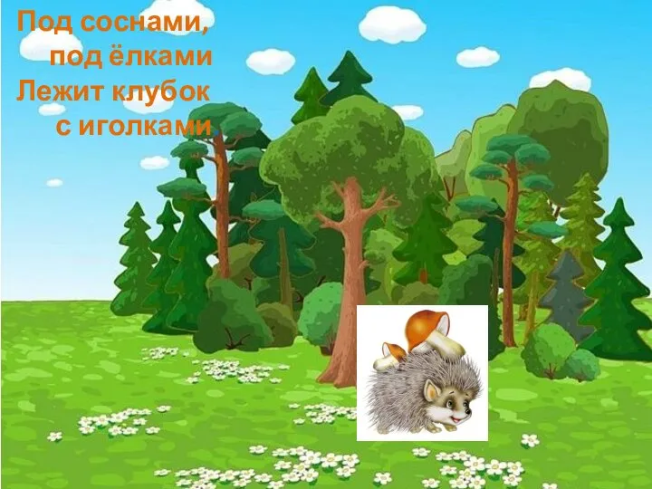 Под соснами, под ёлками Лежит клубок с иголками.