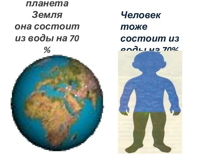 Наша планета Земля она состоит из воды на 70 % Человек