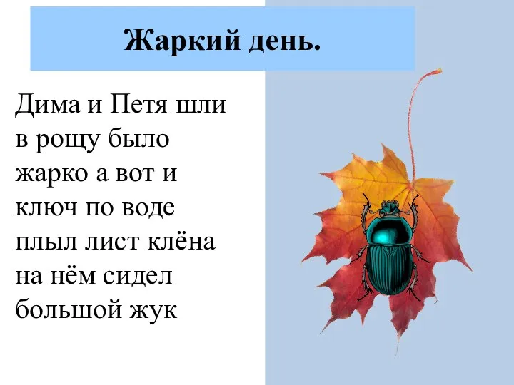 Дима и Петя шли в рощу. Было жарко. А вот и