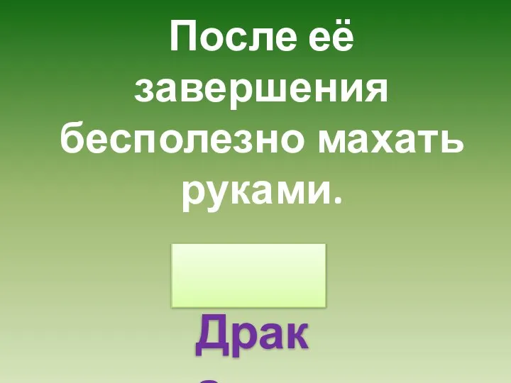 После её завершения бесполезно махать руками. Драка