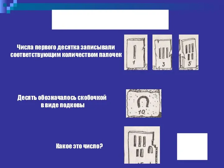 Древний Египет 15 Числа первого десятка записывали соответствующим количеством палочек Десять