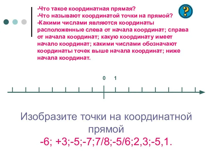 0 -Что такое координатная прямая? -Что называют координатой точки на прямой?