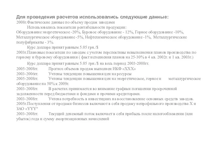 Для проведения расчетов использовались следующие данные: 2008г. Фактические данные по объему