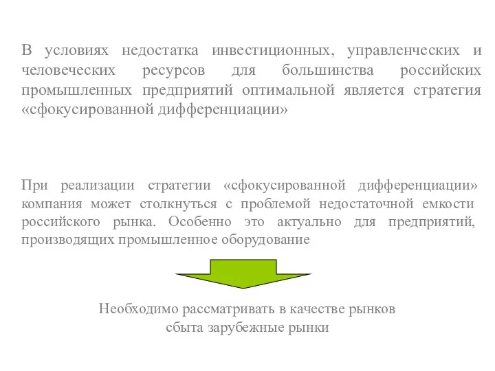 В условиях недостатка инвестиционных, управленческих и человеческих ресурсов для большинства российских