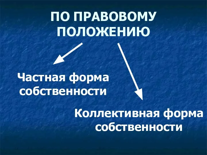 ПО ПРАВОВОМУ ПОЛОЖЕНИЮ Частная форма собственности Коллективная форма собственности