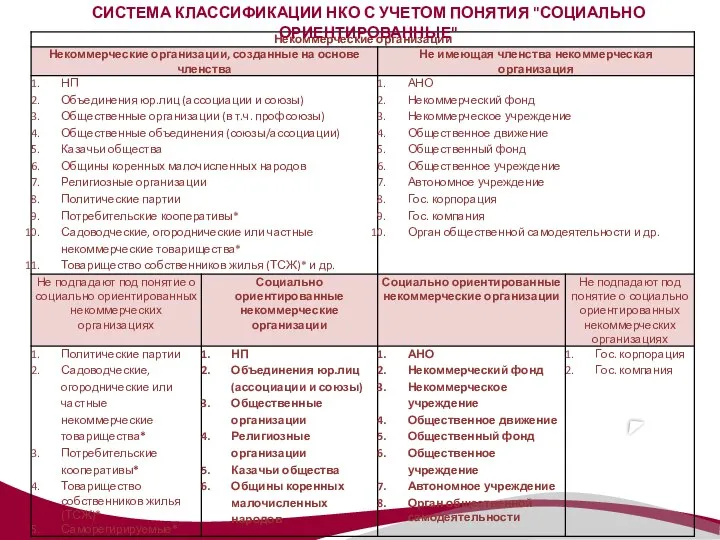 СИСТЕМА КЛАССИФИКАЦИИ НКО С УЧЕТОМ ПОНЯТИЯ "СОЦИАЛЬНО ОРИЕНТИРОВАННЫЕ"